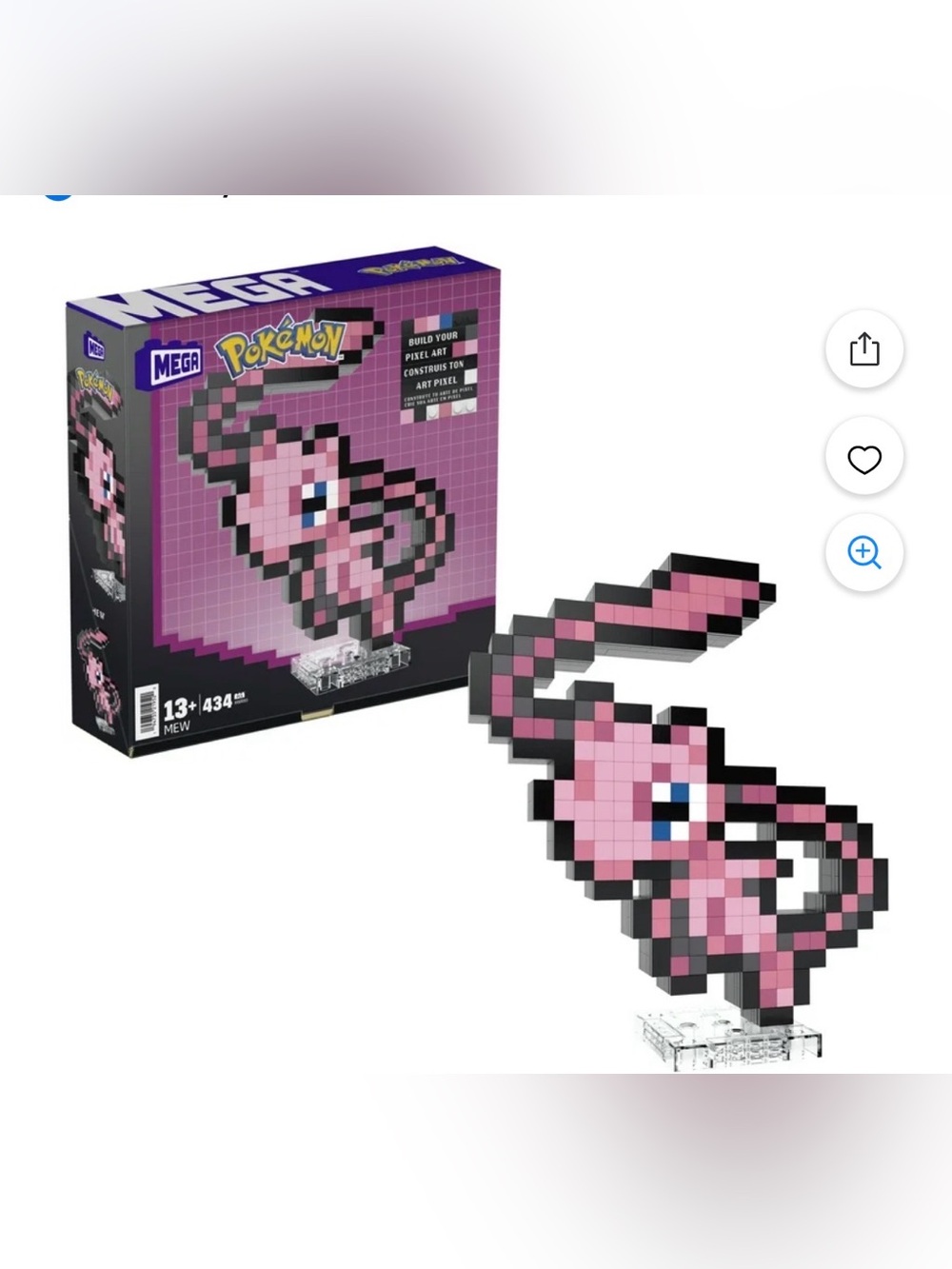 Mega Pokémon Pixel Art Mew Figure - Pink & Black